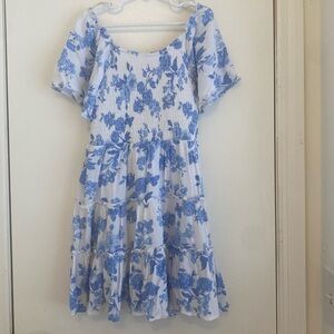 Floral Blue and White Dress